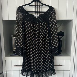 Elegant Black and Cream Polka Dot Long Sleeve Dress